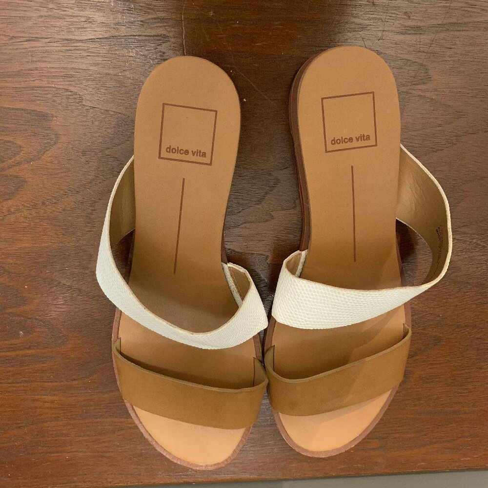 Dolce Vita Women's Brown White Paci Wedge Slides Sandals Shoes Size 7.5 EUC